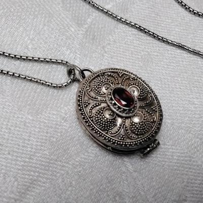 Antique Garnet 925 Pill Box 17" Necklace