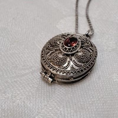 Antique Garnet 925 Pill Box 17" Necklace