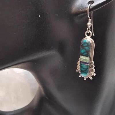 Handmade Turquoise, Green Turquoise and Lapis Lazuli 925 Earrings