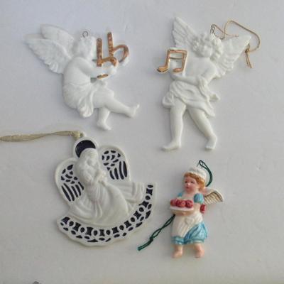 Lot of 4 Porcelain Angel Christmas Ornaments