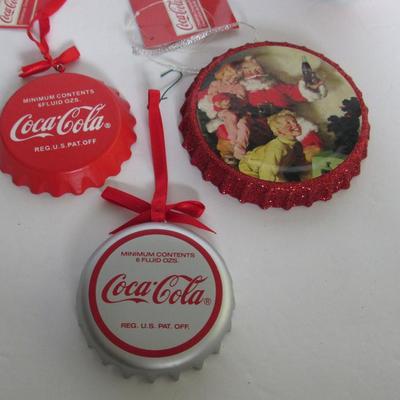Lot of Older Coca Cola Christmas Ornaments