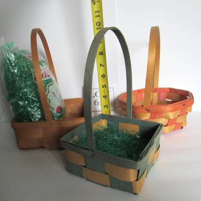 3 Nice Old Woven Splint Like Wood Easter Baskets and Older Grass