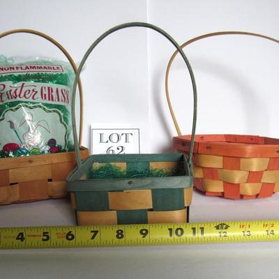 3 Nice Old Woven Splint Like Wood Easter Baskets and Older Grass