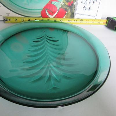 Super Teal Color Indiana Glass Co Christmas Tree Cookie or Serving Tray