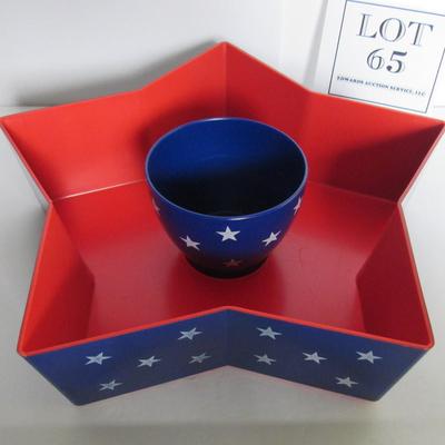 Nice Unused Patriotic Star Chip and Dip Set, Plastic