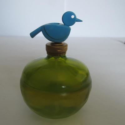 Art Deco Glass Double Perfume Bottle and Vintage Avon Perfume With Bird Spray Finial