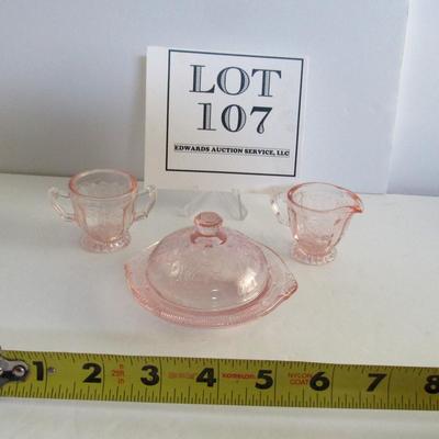 Mosser Glass Childs Jennifer Dishes, Sugar Creamer, Butter Dish