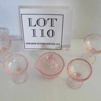 Mosser Glass Pink Jennifer Dishes, 4 Tall Sherberts and Covered Dish