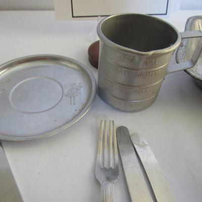 Lot of Vintage Kids Dishes and Utensils, Aluminum,