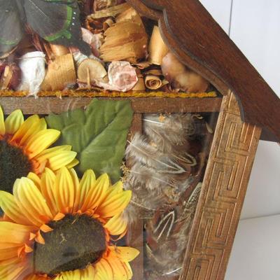 Older Wood Frame Butterfly and Flowers Nature Shadow Box,
