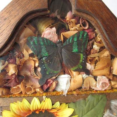 Older Wood Frame Butterfly and Flowers Nature Shadow Box,