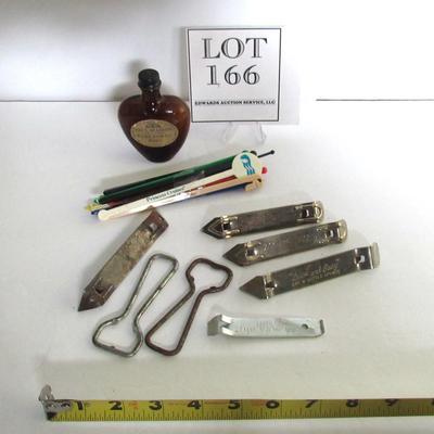 Bottle Opener Lot With Stir Sticks and Mini Booze Bottle