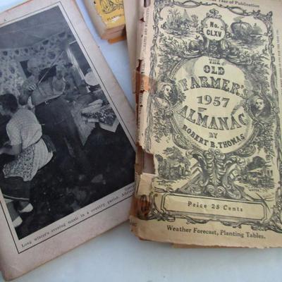 Lot of Old Farmers Almanacs, One is 1874, and Old Stamp Book