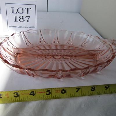 Depression Glass Pink Divided Relish, Oyster and Pearl, Anchor Hocking