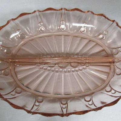 Depression Glass Pink Divided Relish, Oyster and Pearl, Anchor Hocking