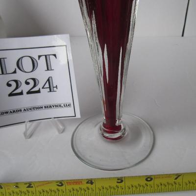 Modern Red and Clear Art Glass Candlestick, Heavy Glass