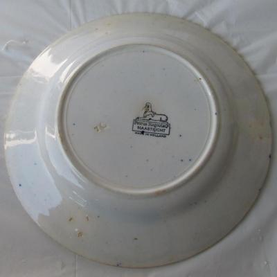 Lot 226:  Vintage Patrus Regout & Co Maastrich Holland Blue Transferware Plate, Marked on Back