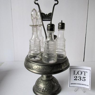 Antique Caster/Cruet Set, All Matching Pattern Bottles, Boston Plate Co Triple Plate