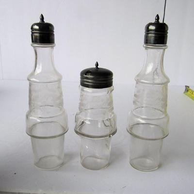 Antique Caster/Cruet Set, All Matching Pattern Bottles, Boston Plate Co Triple Plate
