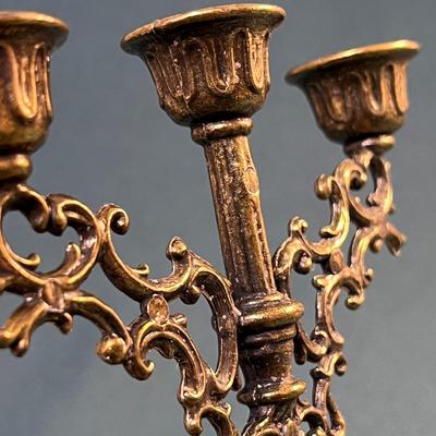 MINIATURE AGED LOOK BRASS CANDELABRA ITALY