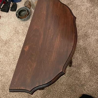 Vintage Wood Half Moon Table with Glass Bottom