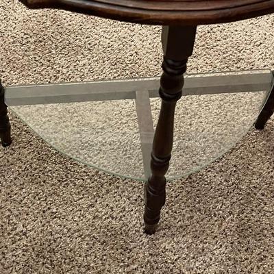 Vintage Wood Half Moon Table with Glass Bottom