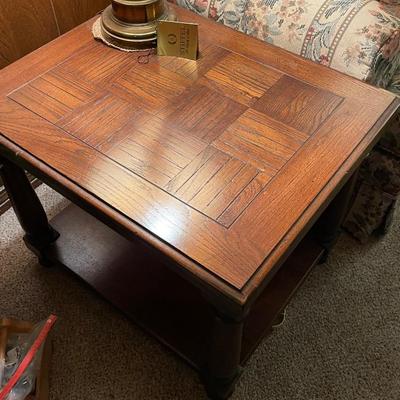 Two Vintage Henredon Block Design End Tables with Shelf Bottom