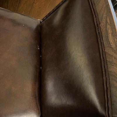 Two Vintage Solid Wood and Leather Barstools