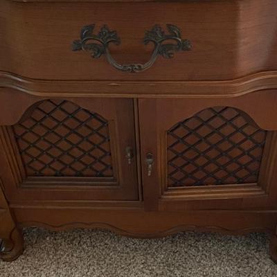 Two Gorgeous Bassett Versailles End Tables with Metal Cross Stitch Pattern