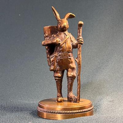 BRASS BRONZE EURO-HIKER RABBIT w/ KNAPSACK