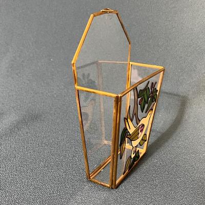 GLASS BRASS WALL POCKET w/ YELLOW BIRD