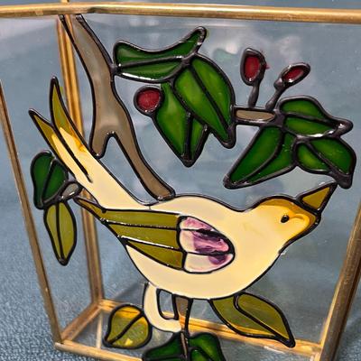 GLASS BRASS WALL POCKET w/ YELLOW BIRD