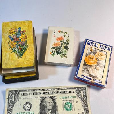 3 DECKS OF OLDER PLAYING CARDS FLORAL DESIGNS