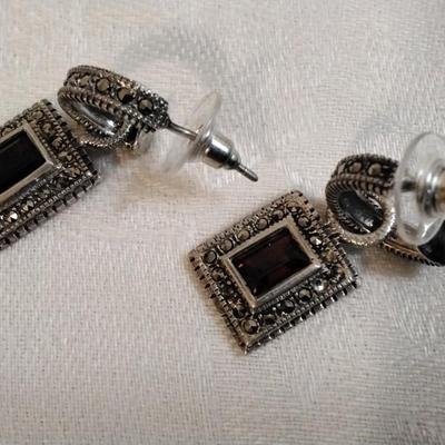 Antique Garnet and Marcasite 925 Earrings