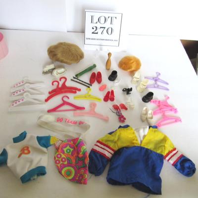 Misc Lot of Barbie Clothes and Accessories, Wigs
