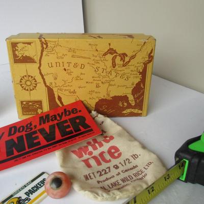 Misc Lot of Stuff, Vintage Shoe Advertising Box With US Map, Disney World Thimble