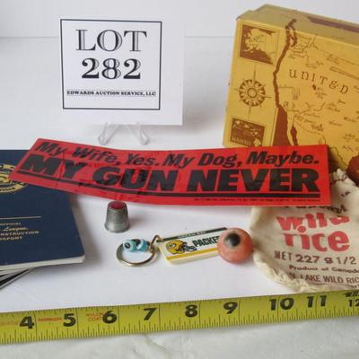 Misc Lot of Stuff, Vintage Shoe Advertising Box With US Map, Disney World Thimble
