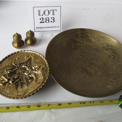 Vintage Brass Lot Wall Pocket, Bowl, Shakers