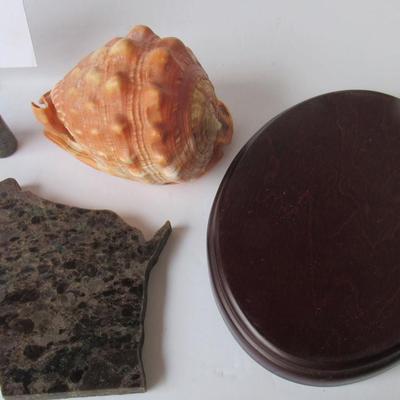 Granite WI Trivet, Granite Beads, Wood Plaque and Wood Figurine Base