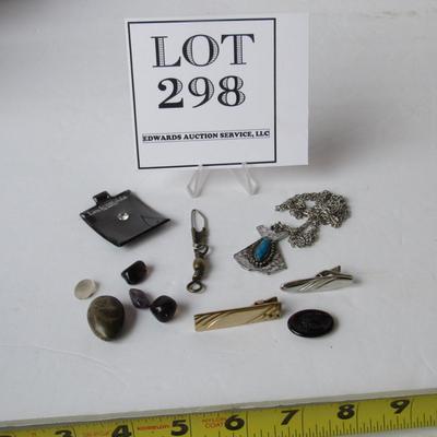 Misc Lot of Jewelry, Polished Stones, Tie Clips