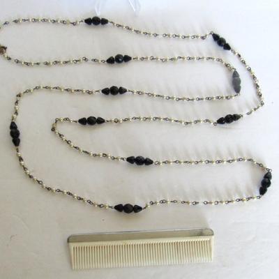56" Long Flapper Style Necklace and Old Pocket Comb