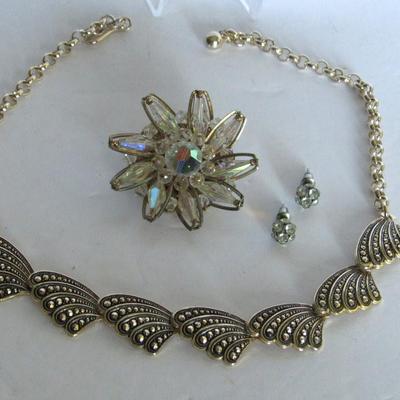 Vintage Necklace, Pin, Earrings