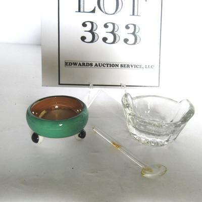 Japan Lusterware Salt Dip, Clear Salt Dip and Salt Spoon