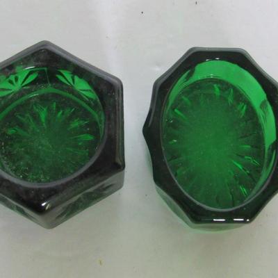 2 Older Mosser Glass Green Open Salts