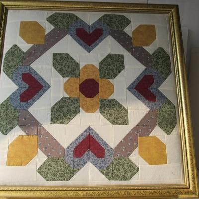 Lot 355: Pretty Quilt Block in Frame, About 21" Square
