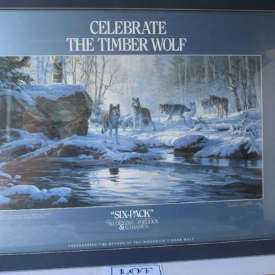 Lot 368: Large Picture: "Six-Pack" Celebrate the Timber Wolf, Artist Zoellick Signed in Silver Pen, 20" x 26"