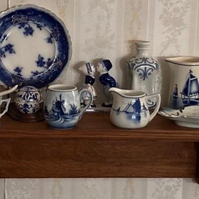Shelf Of Delfts And Related Items (Shelf Included)