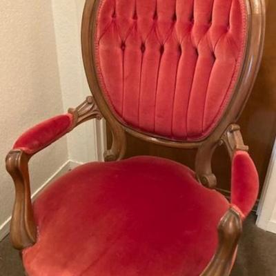 Vintage Red Chair On Rollers