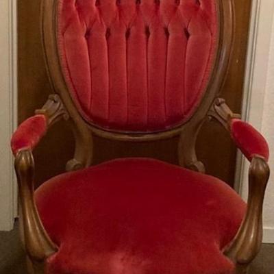 Vintage Red Chair On Rollers