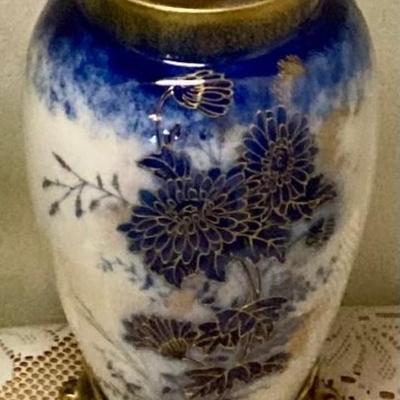 W&R Stoke On Trent Blue And Gold Footed Vase